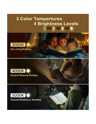 Luz de Lectura Recargable VTIGER B1 LED Plegable 3 Colores