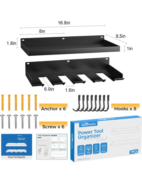 Organizador de Herramientas de Pared Getsrichfc 4 Soportes Amarillo Organizador de Herramientas de Pared Getsrichfc 4 Soportes Amarillo