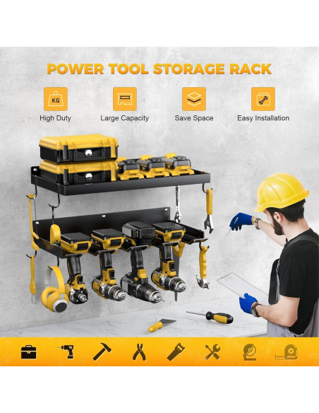 Organizador de Herramientas de Pared Getsrichfc 4 Soportes Amarillo Organizador de Herramientas de Pared Getsrichfc 4 Soportes Amarillo