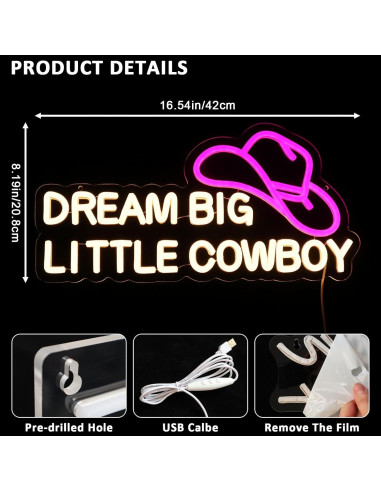 Señal de Neón LED Sueña en Grande Vaquero PMCVYH 42x21 cm