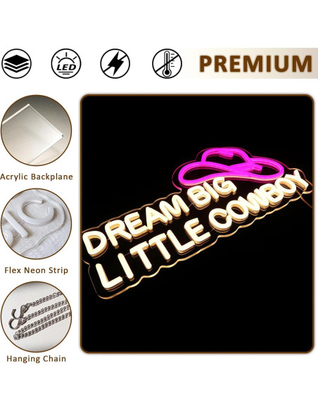 Señal de Neón LED Sueña en Grande Vaquero PMCVYH 42x21 cm Señal de Neón LED Sueña en Grande Vaquero PMCVYH 42x21 cm