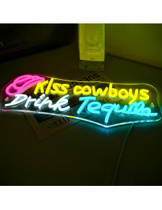 Letrero Neon Kiss Cowboy Drink Tequila LED 28x43cm Decoración Bar 2