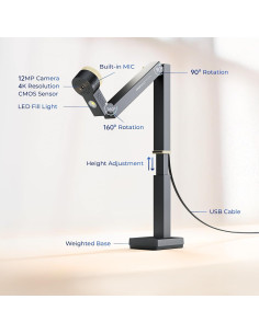 CZUR Fancy S Pro Cámara Documentos 12MP USB, Webcam 4K 2