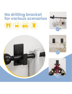 Soportes de Varilla de Cortina Autoadhesivos TKZTKZ 2PCS Negro 2