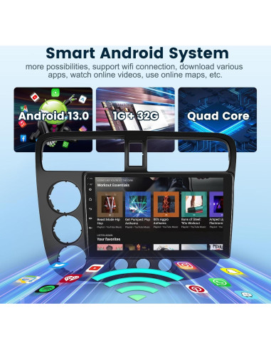 Estéreo de Coche Podofo para Honda Civic 2001-2005 9" HD