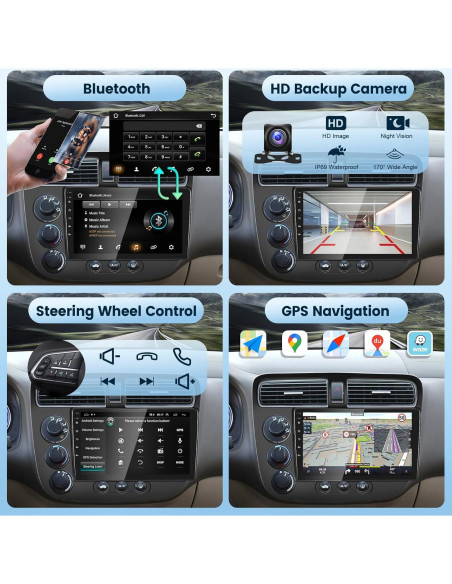 Estéreo de Coche Podofo para Honda Civic 2001-2005 9" HD