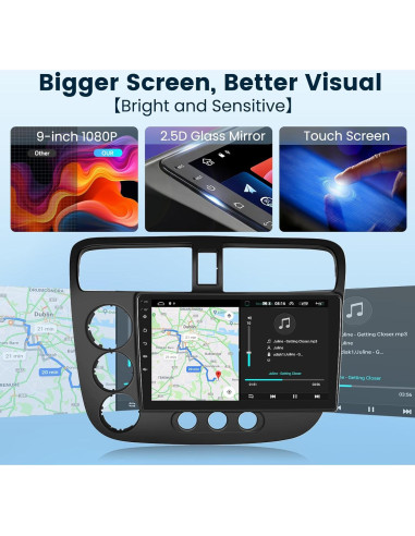 Estéreo de Coche Podofo para Honda Civic 2001-2005 9" HD