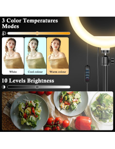 Luz de Anillo LED AorPixun 10'' con Soporte y Tripode 2