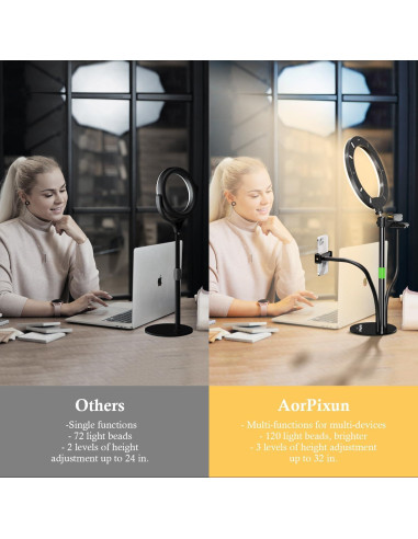 Luz de Anillo LED AorPixun 10'' con Soporte y Tripode