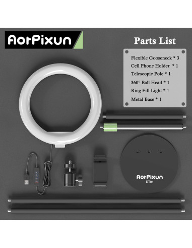 Luz de Anillo LED AorPixun 10'' con Soporte y Tripode