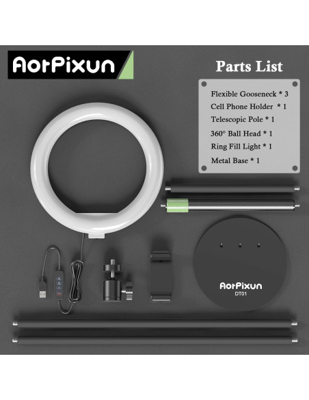 Luz de Anillo LED AorPixun 10'' con Soporte y Tripode