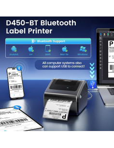 Impresora de Etiquetas Térmicas Bluetooth Omezizy D450BT 4x6 2