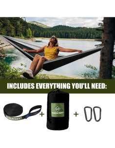 Hamaca de Camping OLALACOZY Doble y Simple 2.75m Negra y Gris 2