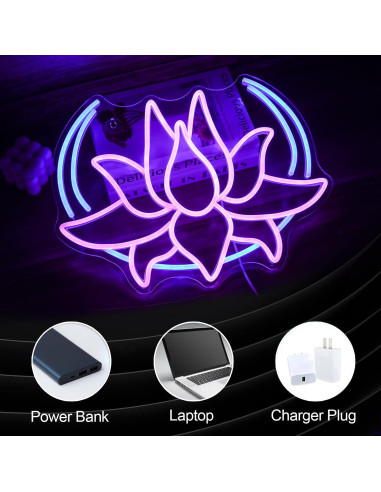 Luz de Neón Loto Lunar Regulable LED Azul Púrpura 42x32cm