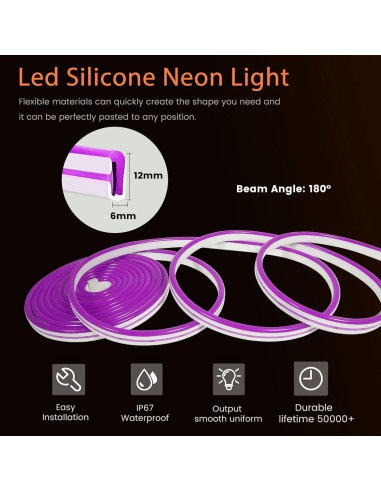Luz de tira LED de neón morado 5M YM E-Bright impermeable