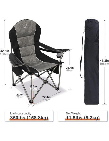 Silla de Camping Plegable LANMOUNTAIN Charles Negra con Portavasos
