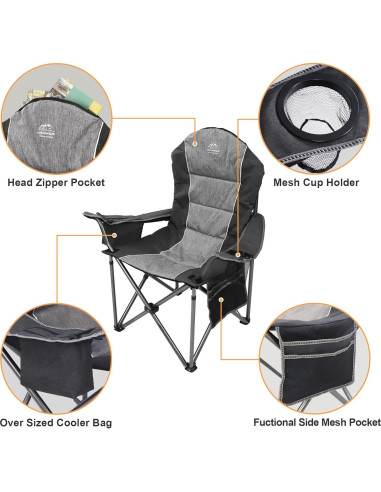Silla de Camping Plegable LANMOUNTAIN Charles Negra con Portavasos