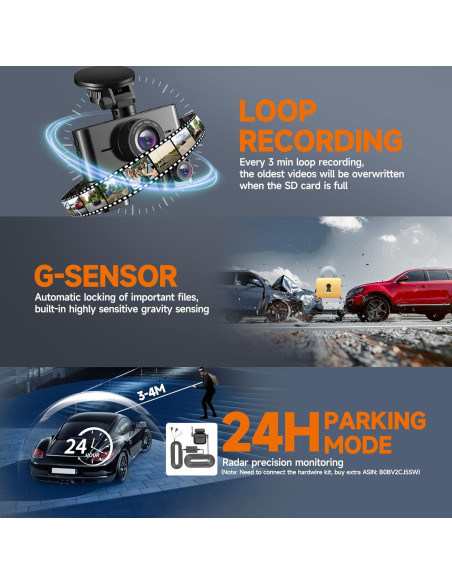 Cámara Dash 360 HUPEJOS V7 4 Canales FHD 1080p Wi-Fi 64GB