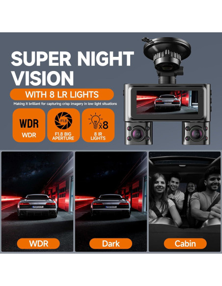 Cámara Dash 360 HUPEJOS V7 4 Canales FHD 1080p Wi-Fi 64GB