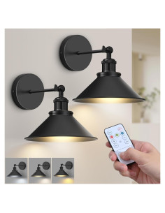 Juego de 2 Apliques de Pared Inalámbricos LED ZornLots Negro