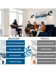 Juego de 2 Apliques de Pared Inalámbricos LED ZornLots Negro 2
