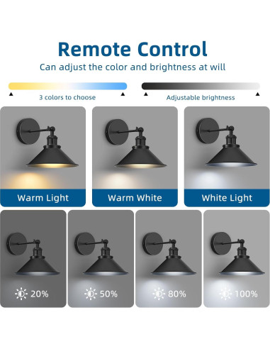 Juego de 2 Apliques de Pared Inalámbricos LED ZornLots Negro