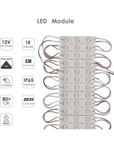 Módulo LED 20pcs 2835 SMD 6000K Blanco Impermeable