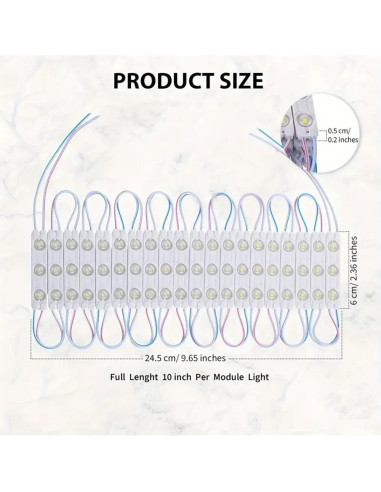 Módulo LED 20pcs 2835 SMD 6000K Blanco Impermeable