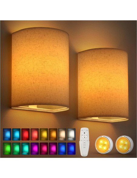Juego de 2 Apliques de Pared Inalámbricos Jantolumi con Control Remoto