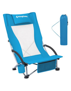 Silla de Playa KingCamp Plegable con Portavasos Azul