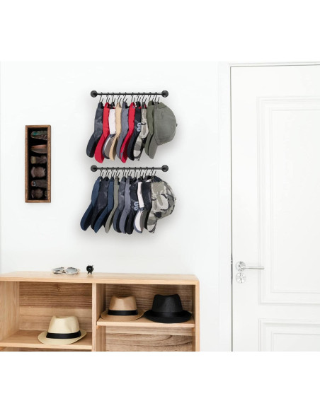Soporte para Sombreros Mkono Negro, Organizador de Pared 20 Ganchos