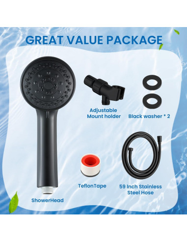 Cabezal de Ducha Axioblis 5 Funciones Alta Presión Negro Mate