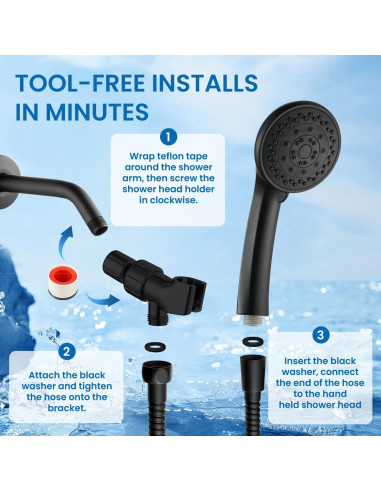 Cabezal de Ducha Axioblis 5 Funciones Alta Presión Negro Mate