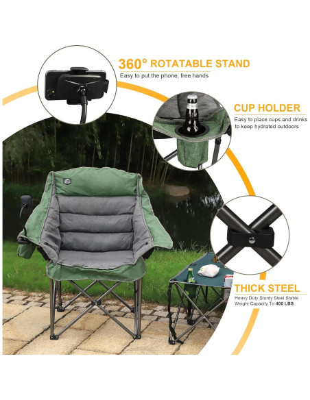 Silla de Camping Plegable LANMOUNTAIN XL Verde 181.4Kg Silla de Camping Plegable LANMOUNTAIN XL Verde 181.4Kg