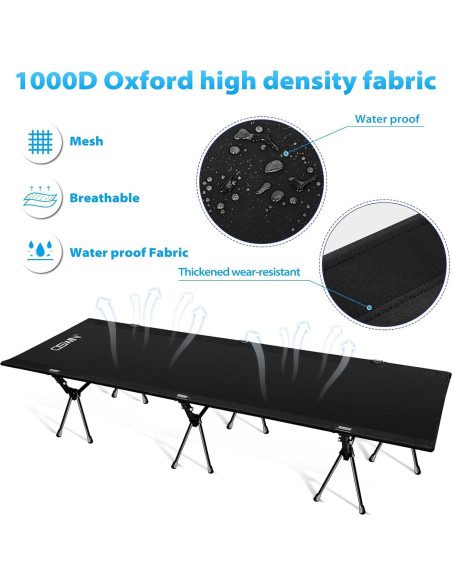 Cama de Camping OSWIN Plegable Ultraligera 150 kg Negra