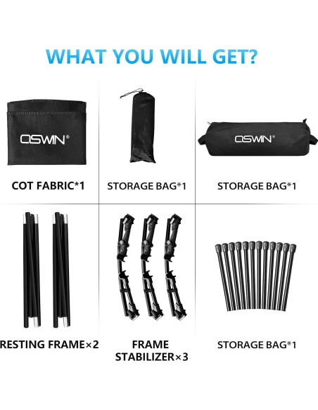 Cama de Camping OSWIN Plegable Ultraligera 150 kg Negra