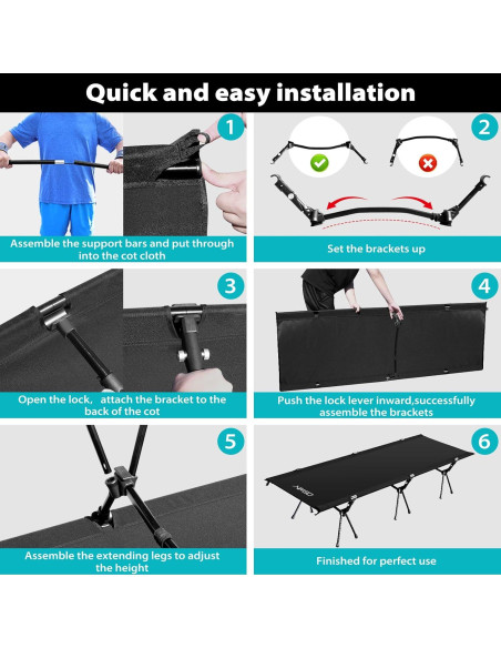 Cama de Camping OSWIN Plegable Ultraligera 150 kg Negra