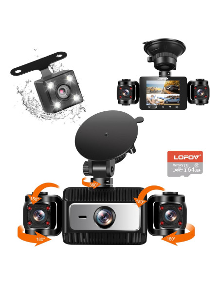 Cámara Dash 360 4 Canales LOFOV FHD 1080P con SD 64GB