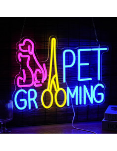 Cartel Neón LED Acicalamiento Mascotas LISIGNVE 42.4x30.5cm 2