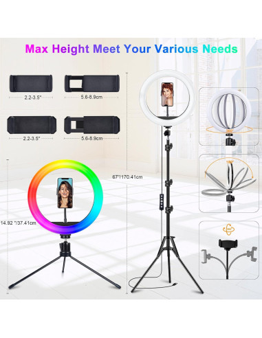 Luz de Anillo STALLY 10.2" con Trípode Ajustable 160cm