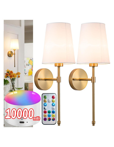 Juego de 2 Apliques de Pared Inalámbricos YHCDLAMP RGB