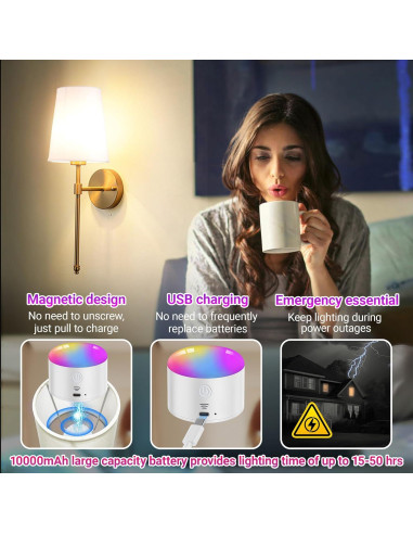 Juego de 2 Apliques de Pared Inalámbricos YHCDLAMP RGB