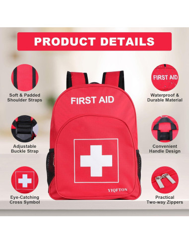 Mochila de Primeros Auxilios Vacía YIQFTON 18L Impermeable Roja