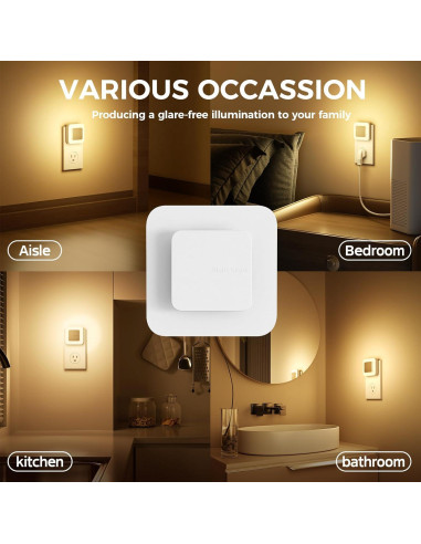 Luz Nocturna LED Midea 3000K Enchufar Pared Sensor Crepúsculo