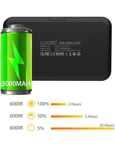 Luz LED RGB Leshiou V10 Portátil 3000mAh 500LUX