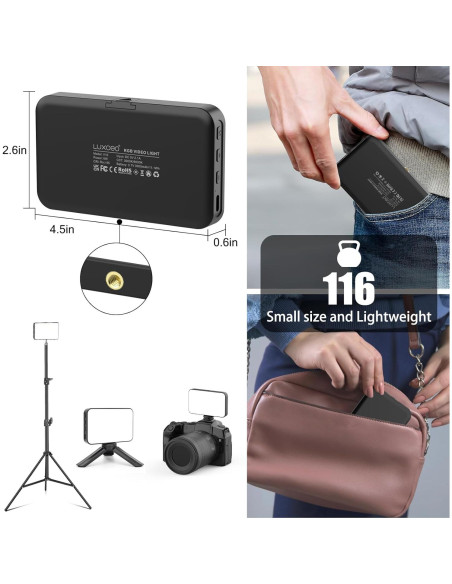 Luz LED RGB Leshiou V10 Portátil 3000mAh 500LUX