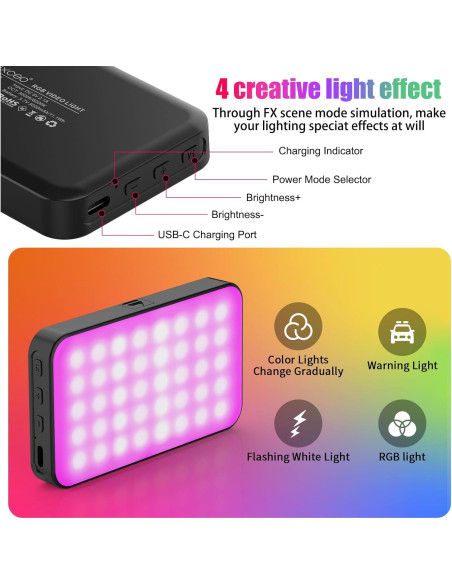 Luz LED RGB Leshiou V10 Portátil 3000mAh 500LUX