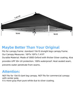 Cubierta de Reemplazo Toldo Birodeko 3.05x3.05m Impermeable 2