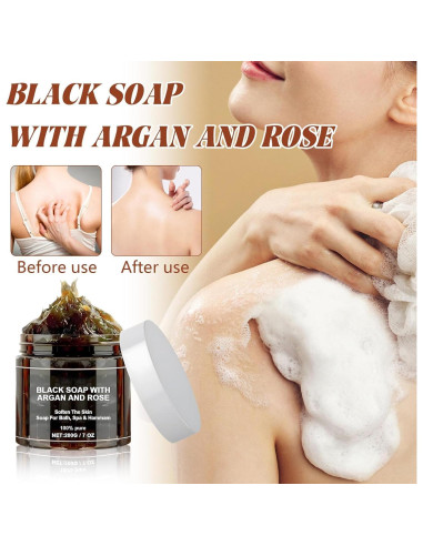 Jabón Negro Beldi Zawina Marruecos 200g con Argán y Rosa