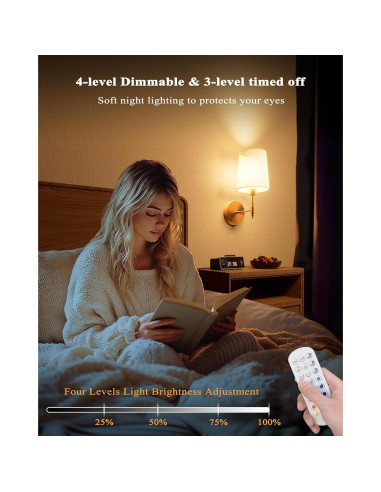 Juego de 2 Apliques de Pared Inalámbricos Ouyulong Dorado